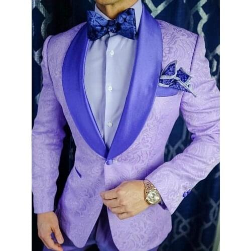 New Style Groomsmen Lilac Groom Tuxedos Shawl Satin Lapel Men Suits 2 Pieces Wedding Bridegroom ( Jacket+Pants+Tie ) D117