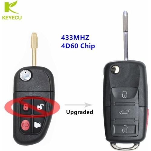KEYECU Upgraded Flip Remote Key 433MHz 4D60 Chip for Jaguar XK XKR 2011 X-Type S-Type Uncut FO21 blade