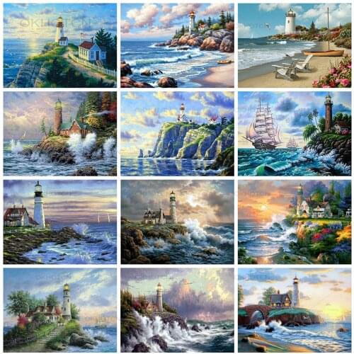 Seaside Diamond Painting Of Rhinestones Mosaic Diamond Art 5D DIY Lighthouse Embroidery Cross Stitch Landscape Diamond Pictures