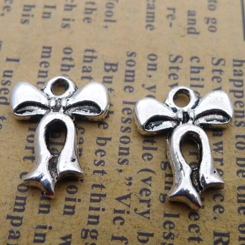 RAINXTAR Fashion Antique Silver Color Alloy Bowknot Shape Pendant Charms 13*16mm 100pcs AAC1602