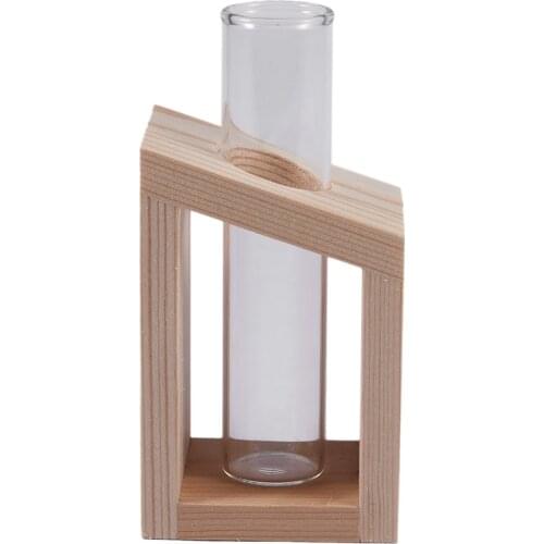 Crystal Glass Test Tube Vase in Wooden Stand Flower Pots for Hydroponic Plants Home Garden Decoration