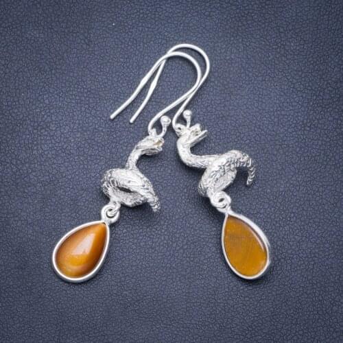 Natural Tiger Eye Handmade Unique 925 Sterling Silver Earrings 1.75" A0838