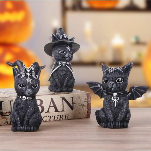 Magic Black Cat Garden Home Decoration Resin Crafts Animal With Horns And Wings Decoration Monster Halloween Carnival Gift