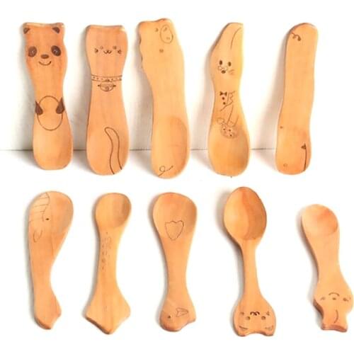 Woody Cartoon Animal Child Rice Spoon Honey Jam Spoon Ice Cream Wooden Spoons Baby Hippos Ducks Spoon Tableware