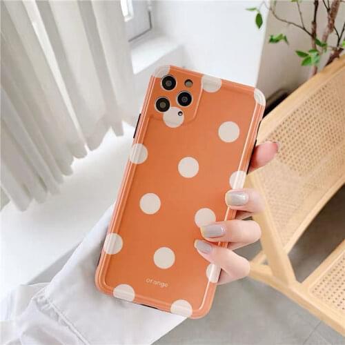 Back Cover For Apple iPhone 12 11 Pro Xs Max White Polka Dot Orange Silicone Soft Slim Phone Case For iPhone X XR 7 8 Plus Case