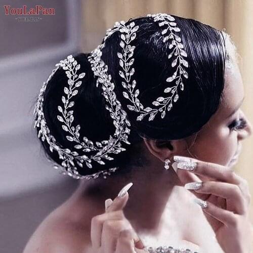 TOPQUEEN HP394 Long Hair Vine for Bridal Bridesmaid Thin Headband Handmade Rhinestone Hair Accessories for Women Wedding Party