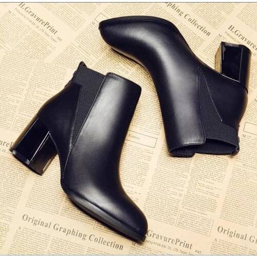 Womens shoes 2019 high-heeled ankle women boots female thick with leather pointed Chelsea Martin boots net red winter plus