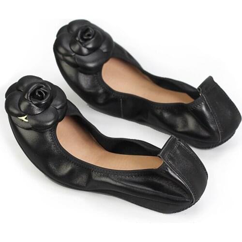Genuine Leather Flats 2020 New Foldable Ballet Flats Driving Shoe Womens Sneakers Plus Size Flats WOMAN CASUAL FLAT SHOE Loafer