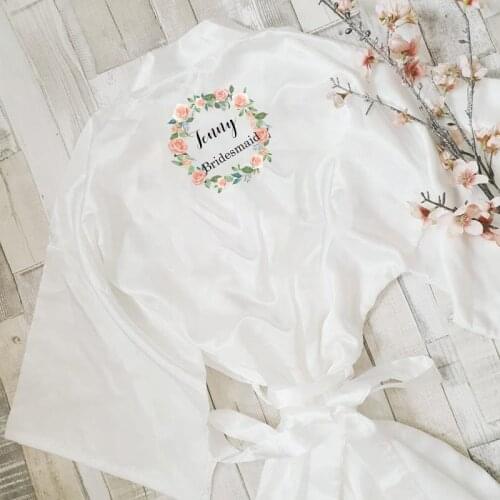 Custom Flower Print Women Pajamas Robe Kimono Bathrobe Dress Gown Wedding Robe Satin Robes