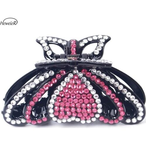 Women Plastic Rhinestones Crystal Stones Hair Clip Hollow Claw Clamp Grips Hairpiece Headwear Ponytail Holder Accessories
