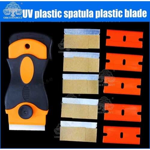 Plastic Handle Scraper Squeegee with Plastic/Metal Blades for UV Glue Remover Mobile Phone Touch Screen Sticker Cleaner