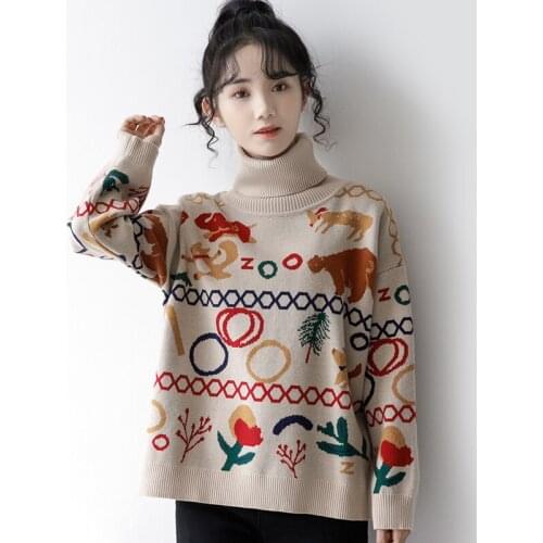 Harajuku Jacquard Knit Pullover Women Sweater 2021 Winter Full Sleeve O-neck Korean Fashion Female Sweet Kawaii Cute Soft Top