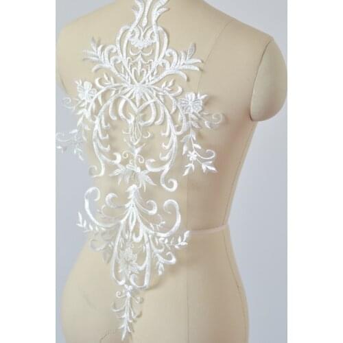 1 Piece/lot 27*56cm White Rear Lace Applique Trim Net Yarn Embroidered Handicraft DIY Wedding Dress Clothing Accessories