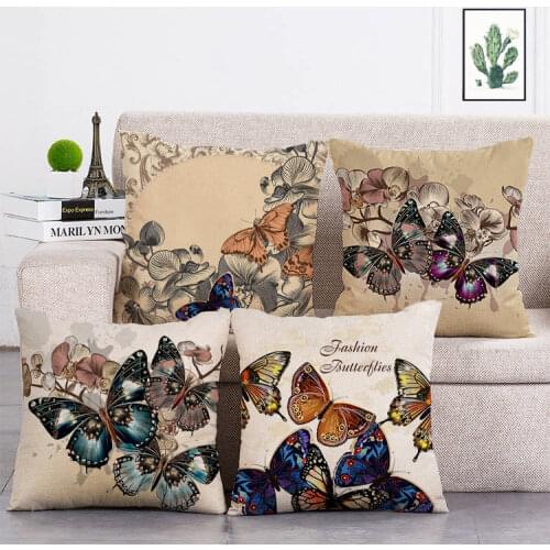 1pcs Butterfly Pattern Cotton Linen Throw Pillow Cushion Pillowcase Cushion Cover Sofa Decoration Pillowcover T275