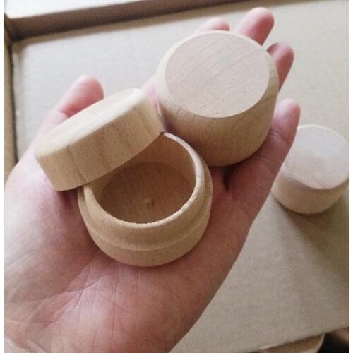 1pc Portable Vintage Small Round Wooden Jewelry Candy Storage Box Ring Earrings Container Natural Craft Storage Case