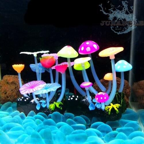 1pcs Luminous Simulation Mushroom Mini Fish Tank Landscape Decoration Accessories Aquarium Plant Decoration Lotus Leaf