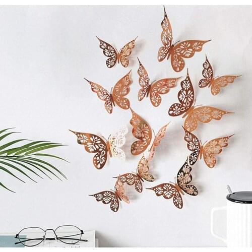 12Pcs 3D Hollow Butterfly Wall Sticker DIY Home Decoration wedding for Home Party Wedding Decors Butterfly Kids Room Decors