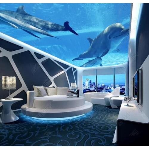 1824 Cute Dolphins undersea Printing stretch ceiling film for workshop ceiling decoration