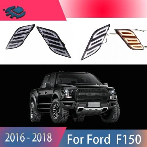 2 color LED Daytime Driving Light For Ford F-150 F150 2016 - 2018 Fog lamp with Yellow Turn Signal lamp DRL 2pcs
