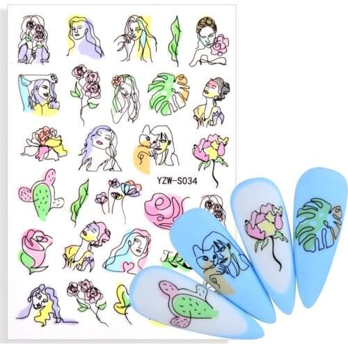 2021 New Designs 3d sticker model colorful black line Abstract image nail girl stickers Sexy 3D nail sticker slider for nail art