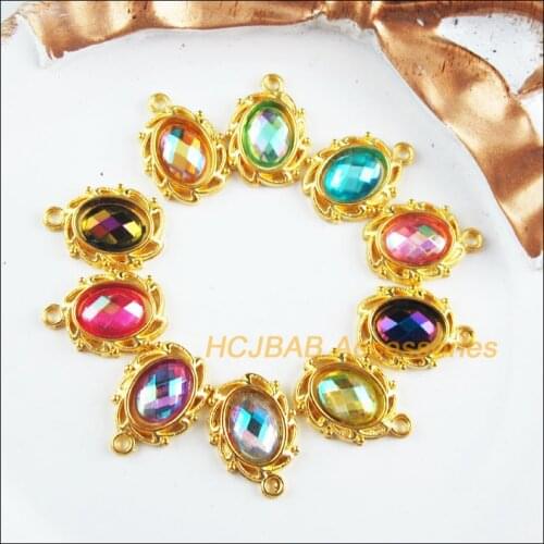 30Pcs Gold Color Oval Flower Mixed AB Acrylic Charms Pendants 11x15mm