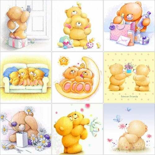 AZQSD Diamond Embroidery Bear Mosaic Rhinestones Diamond Art Painting Cartoon Animal Cross Stitch Handicraft Home Decoration