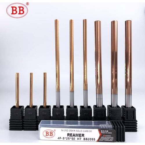 BB 1mm to 20mm Carbide Machine Reamer Coated Straight Flute H7 Tolerance Chucking Hardened Steel Metal Cutter 6 Flutes CNC Tool