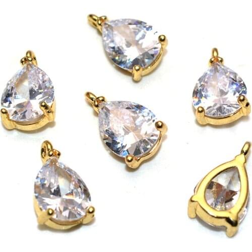 7x12mm Water Drop Shape Charms Gold Plating Cz Stone Setting Jewelry Making Findings End Beads 50pcs/lot