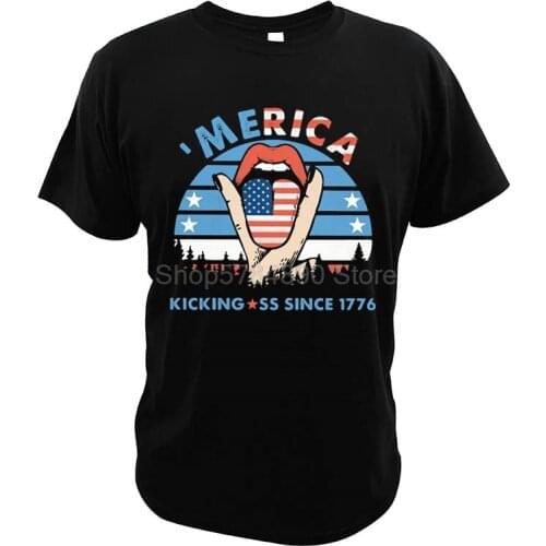 Merica Kicking Ass Since 1776 T-Shirt American Flag Independence Day Best Gift Digital Print Novelty Top Tees