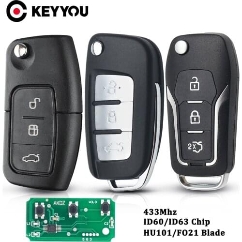 KEYYOU 3 Buttons Flip Folding Remote Car Key Shell Cover Styling Case For Ford Focus Fiesta C Max K Auto Blade Key Case