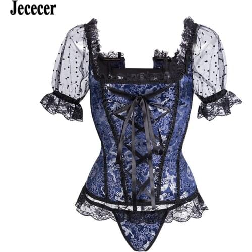 Vintage Sexy Corset Women Gothic Top Bustiers Corsets Overbust Straps Lace Sleeve Push Up Body Shaper Lovely Gorsets