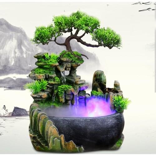 Creative Indoor Resin Rockery Waterfall Spray Feng Shui Water Fountain Statue Home Garden Crafts Gift（EU / US Plug Optional