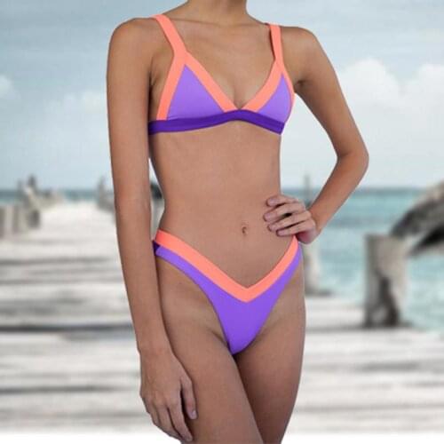 Triangle Split Color Swimsuit Sexy Beauty Back Slim Stitching Bikini