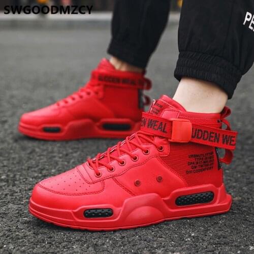 Mens Shoes Leather Black High Top Sneakers White Shoes Luxury Sneakers Red Shoes Hip Hop Sneakers Zapatillas Hombre Casual 2020