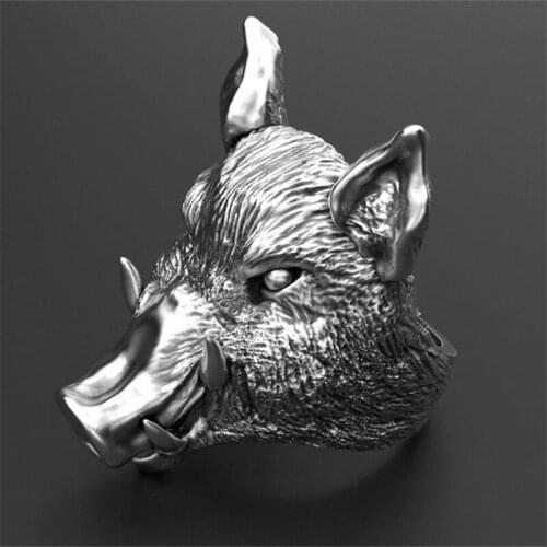Vintage Animal Embossed Angry Boar Head Mens Ring Exquisite Fashion Gothic Steampunk Hip Hop Carved Animal Party Jewelry Gift