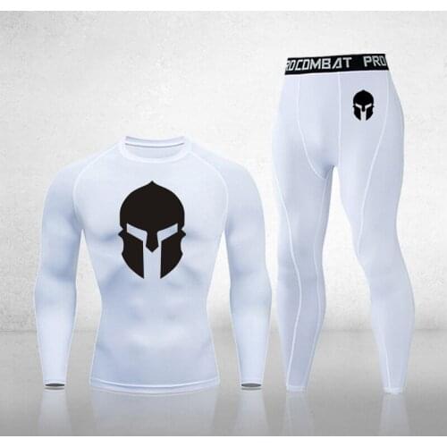 Mens Warm Sportswear Suit Running Leggings Fitness MMA Sports Suit Sweat Basketball Compression Leggings T-Shirt 2 Pcs/Set For