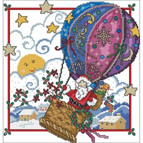 Santa on hot air balloon patterns Counted Cross Stitch 11CT 14CT 18CT DIY Chinese Cross Stitch Kits Embroidery Needlework Sets