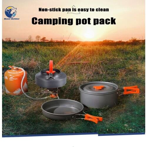 A set of ultra-light aluminum alloy outdoor camping cookware tableware outdoor cooker teapot picnic tableware kettle frying pan