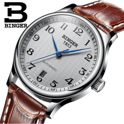 Wristwatches BINGER business Mechanical Wristwatches sapphire full stainless steel mens watches Water Resistant BG-0379