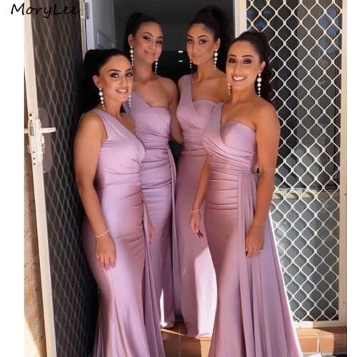 2022 Newest Bridesmaid Dresses One Shoulder Silk Satin Mermaid Bridesmaid Dresses Lace Up Back Wedding Party Bridesmaid Gowns