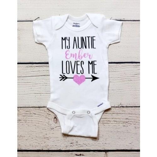 Personalize name My auntie loves me baby shower toddler take home outfit bodysuit onepiece romper kids t shirts birthday tees
