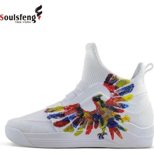 Soulsfeng Mesh Knit High Tops White Hawk Painted Union Black Hawk Sneaker - Mesh Knit High Tops 1160 In stock