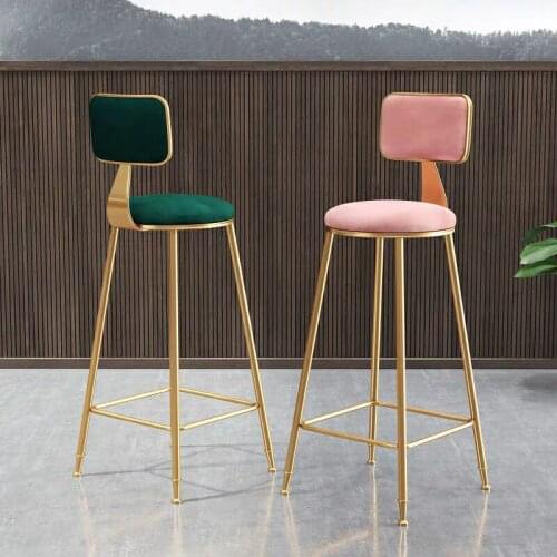 Creative Flannelette / Leather Gold Bar Backrest Chair Sponge lron Art Bar Tall Stool Modern Simple Round High Stool