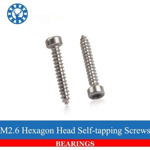 50Pcs M2.6 304 Stainless Steel Socket Head Cap Screw Self-tapping Hexagon Furniture Screw
