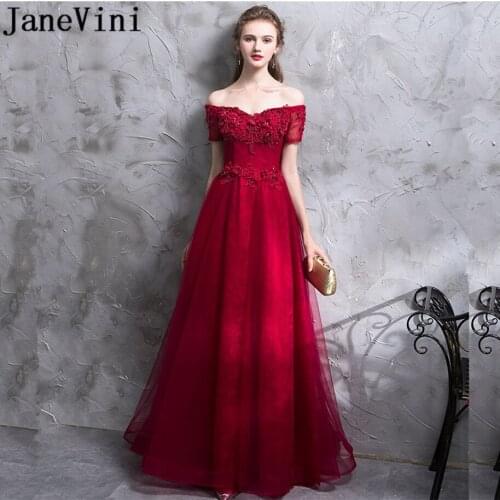 JaneVini Vestidos Vintage Burgundy Godmother Long Gowns Off Shoulder Beaded Lace Evening Party Mother Of The Bride Dresses 2018