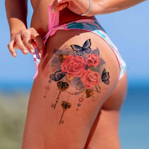 Waterproof Temporary Tattoo Sticker rose flower gold key butterfly necklace tattoos fake tatto flash tatoo for girl women men