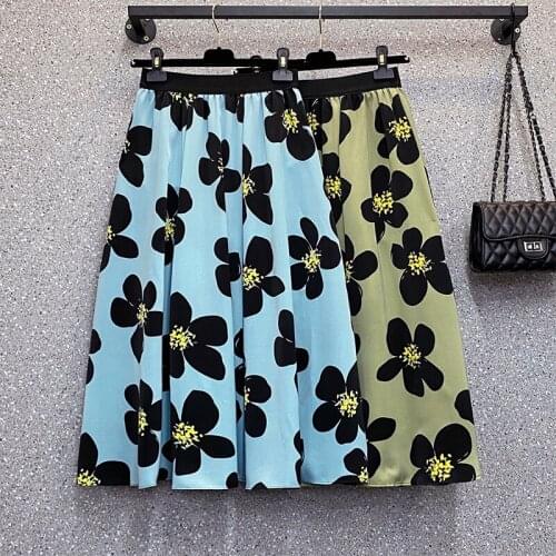 Summer High Waist Skirt Women Floral Print Fashion Casual Midi Long Skirt Elastic Waist Plus Size Loose 4XL A-Line Skirts Female