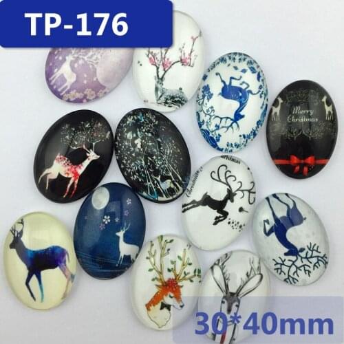 ZEROUP 30*40mm oval glass cabochon pictures mixed pattern fit base setting for jewelry embellishment flatback 10pcs/lot TP-176-O