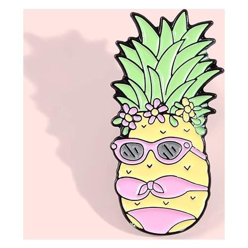 Lady Pineapple Enamel Pin Summer Beach Garment Badge Brooch Denim Jeans shirt bag Fruit Jewelry Gift for Friends Women