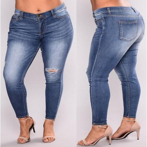 Women Denim Harem Pants Hole Boyfriend Jeans Ripped Jeans for Women Fashion Elastic Pencil pants Female Plus Size 7XL